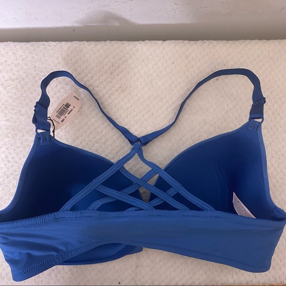 NWT Victoria Secret Blue Lined Demi Front Closure Bra With Criss Cross Back 32DD - Picture 2 of 11